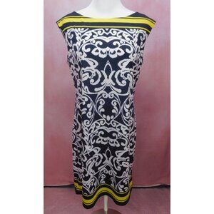 Jessica Howard Size M Woman's Black White Yellow Sleeveless Shift Dress